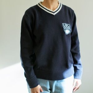 UBC Knitted Cotton Sweater V-neck University Academia Style
